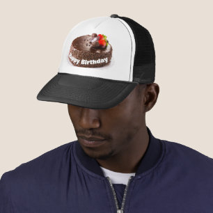 Casquette Joyeux Anniversaire Gâteau Noir surmonté de Fraise