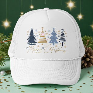 Casquette Joyeux Noël Fantaisiste Arbres de Fête Bleu Or