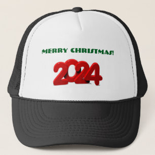 Casquette Joyeux Noël Texte Vert 2024 Texte Rouge Élégant