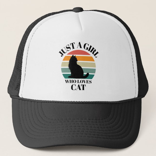Casquette Just A Girl Who Loves Cat Retro Sunset  (Devant)