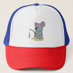 Casquette Koala en Fisher avec la canne à pêche et le poisso