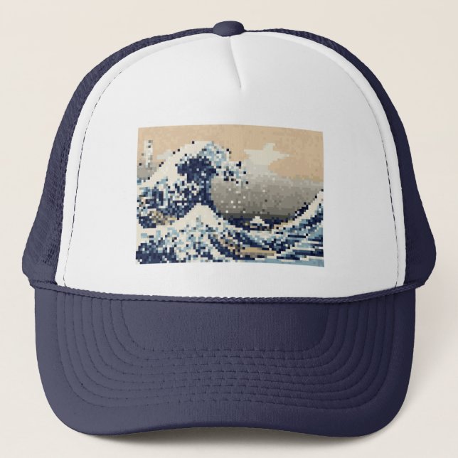 Casquette La Grande vague au large de Kanagawa 8 bits Pixel  (Devant)