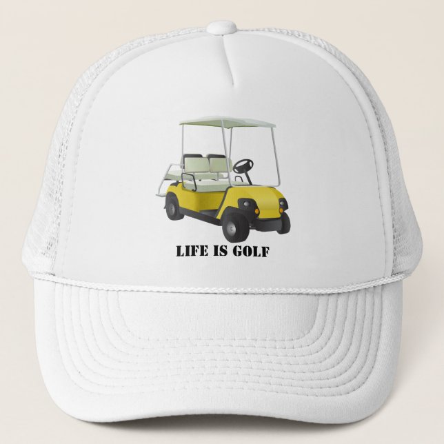 Casquette La vie est Golf Golfer Panier Jaune Blanc Ball Cas (Devant)