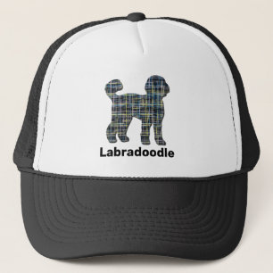 Casquette Labradoodle Chien Silhouette Jaune & Grilles Bleue