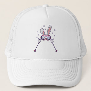 Casquette Lapin de ski avec bâtons de ski et lunettes de ski