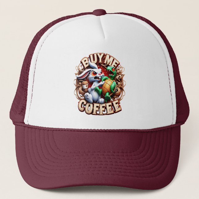 Casquette Lapin et tortue avec café Coupe Achetez-moi un caf (Devant)