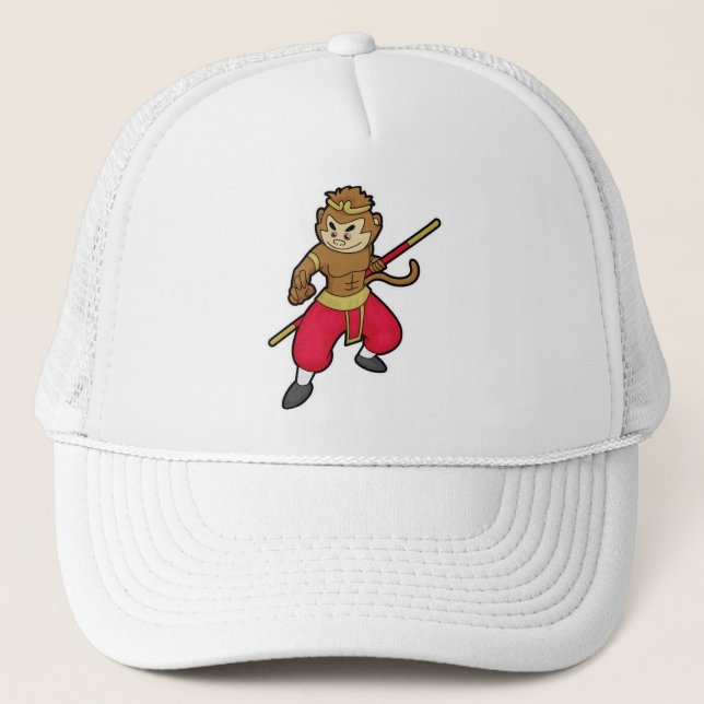 Casquette Le singe comme guerrier avec le personnel et le ba (Devant)