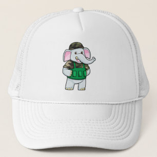Casquette L'éléphant comme soldat avec uniforme et casque