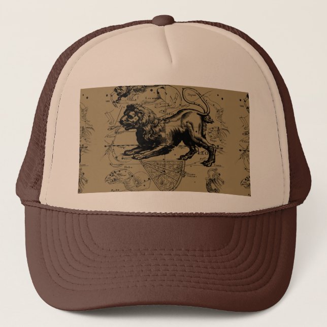 Casquette Leo Constellation Map Hevelius 1690 sur Taupe (Devant)