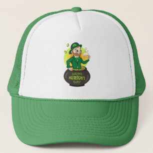 Casquette Leprechaun de dessin dans une casserole d'or tenan