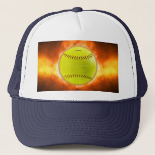 Casquette Les flammes de balle rapide de softball jaune de S