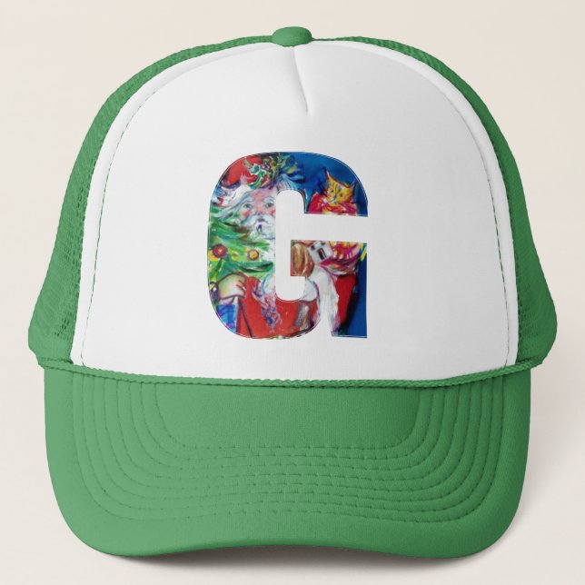 CASQUETTE LETTRE G / PÈRE NOËL AVEC MONOGRAMME D'ARBRE DE NO (Devant)