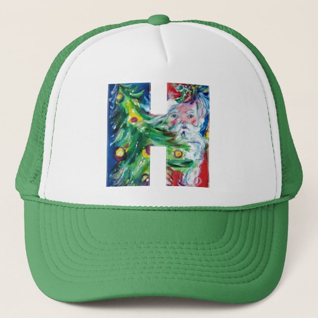 CASQUETTE LETTRE H / PÈRE NOËL AVEC MONOGRAMME D'ARBRE DE NO (Devant)