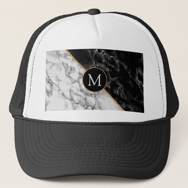 Casquette Lettre monogramme Chapeau de camionnette noir blan (Devant)
