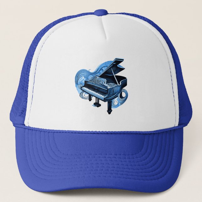Casquette Ligne stylisée Piano bleu Art (Devant)