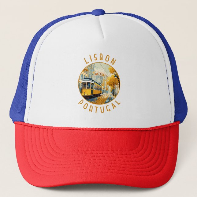 Casquette Lisbonne Portugal Tramway Jaune Rétro (Devant)