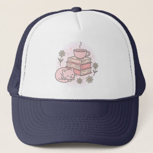 Casquette Livre rose Chat et Coupe de Thé