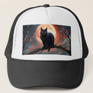 Casquette Lune de chat noir d'Halloween effrayant,