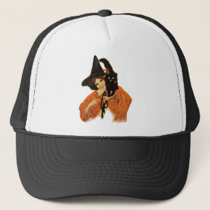 Casquette Magnifique sorcière vintage avec chat noir sur l'é