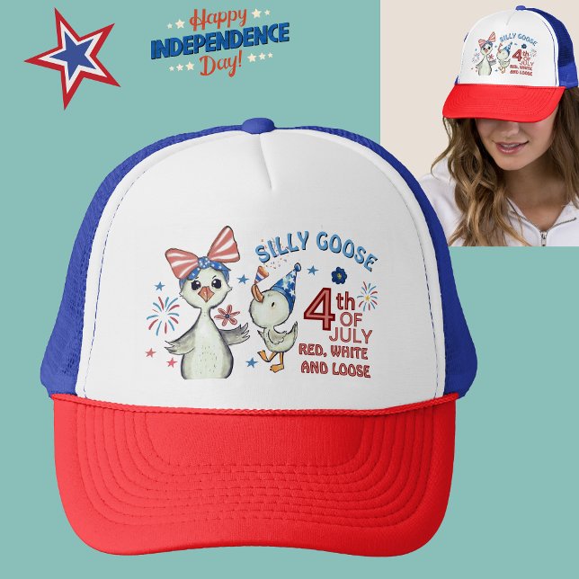 Casquette Mama oie sotte & Bébé Rouge, Blanc & Bleu ( Silly Goose Mama & Baby Red, White & Blue Trucker Hat)