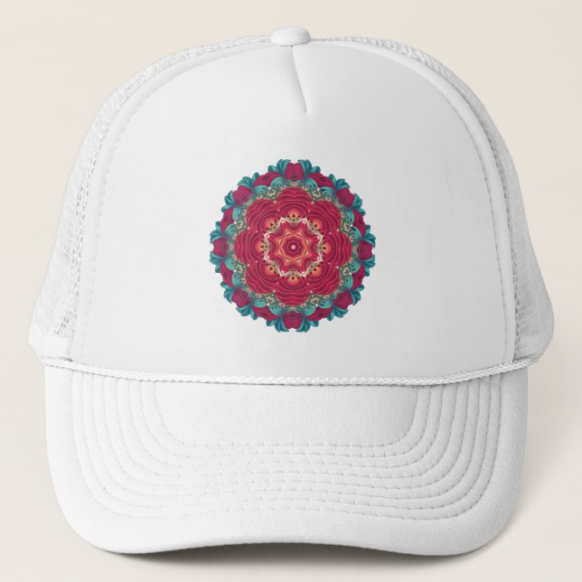 Casquette Mandala rouge de Lotus (Devant)