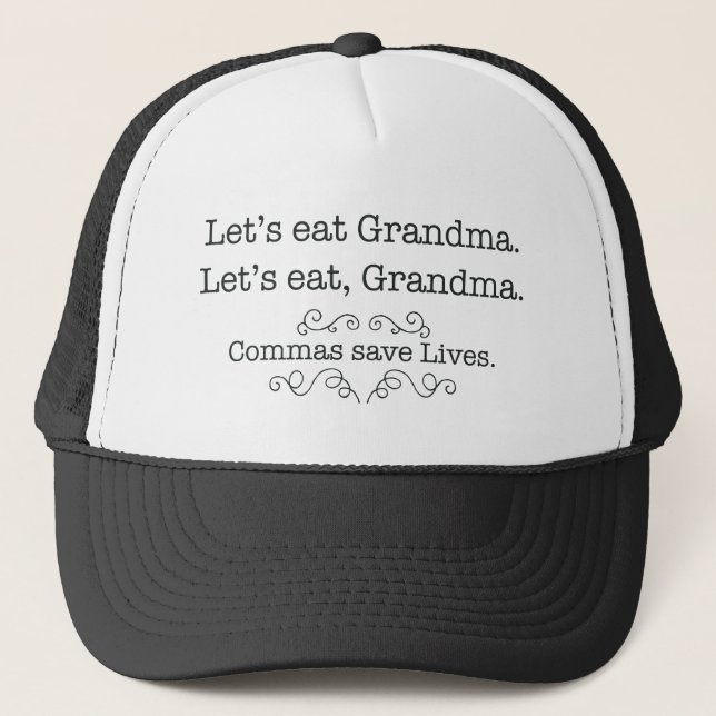 Casquette Mangeons la grand-maman, virgules sauvent les vies (Devant)