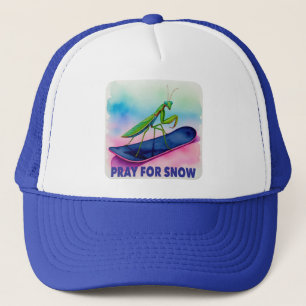 Casquette Mante religieuse en snowboard priant pour la neige
