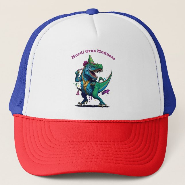 Casquette Mardi Gras Madness T Rex Dinosaur Perle Mardi Graw (Devant)