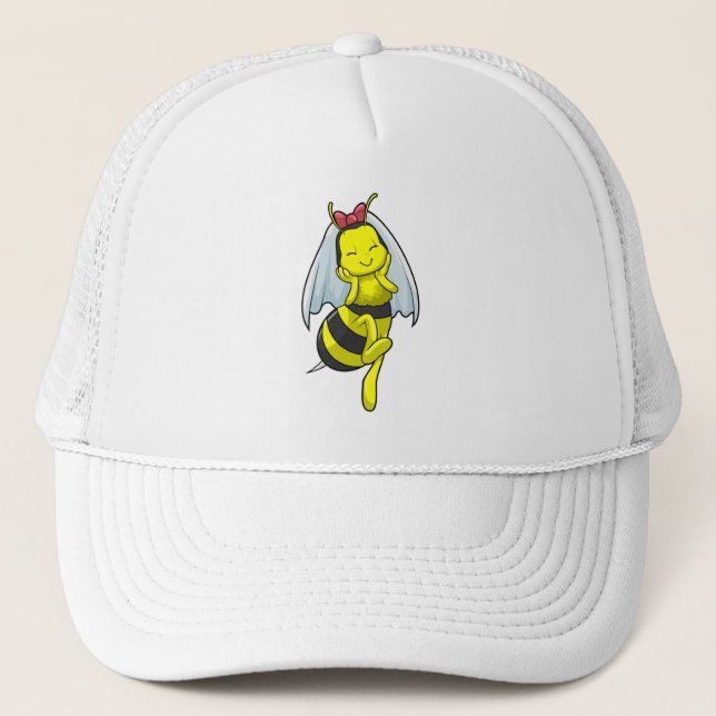 Casquette Mariée Abeille à un Mariage avec Voile (Devant)