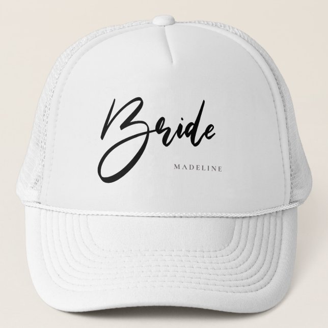 Casquette Mariée Chic Black Typographie Personnalisée Blanc (Devant)
