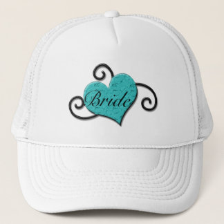 Casquette "Mariée" - Coeur Turquoise/Aqua crénelé