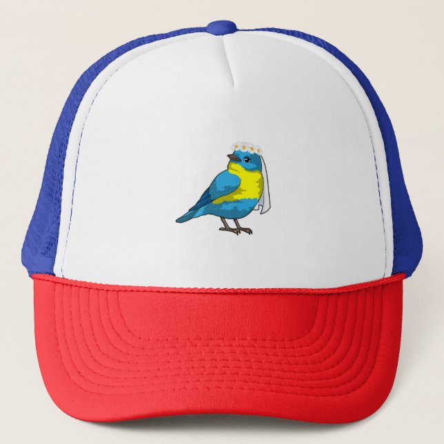 Casquette Mariée oiseau avec une couronne de fleurs (Devant)