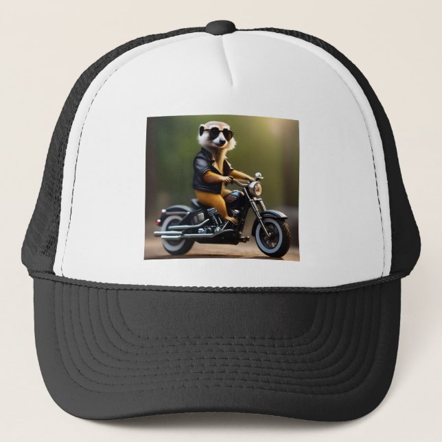 Casquette Meerkat Bikie En Moto, (Devant)