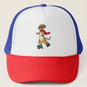 Casquette Meerkat comme patineur avec patins à rouleaux