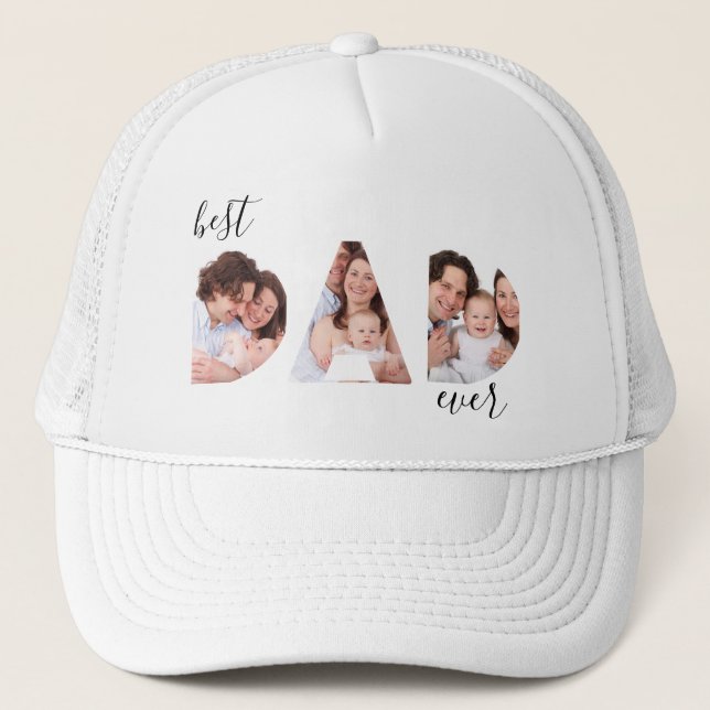 Casquette Meilleur Papa Jamais 3 Lettres Photo Découpé Fête  (Devant)