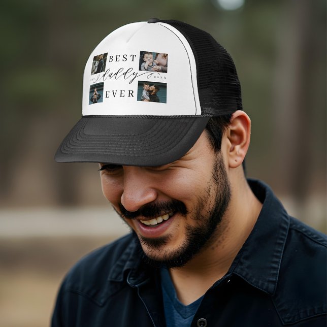 Casquette Meilleur papa jamais | Fête des pères 4 Collage de (Best Daddy Ever | Father's Day 4 Photo Collage Trucker Hat)