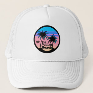 Casquette Miami Beach Bleu et Palmiers roses