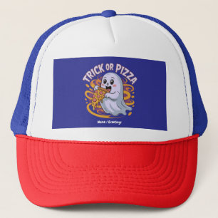 Casquette Mignon fantôme mangeant de la pizza drôle et effra