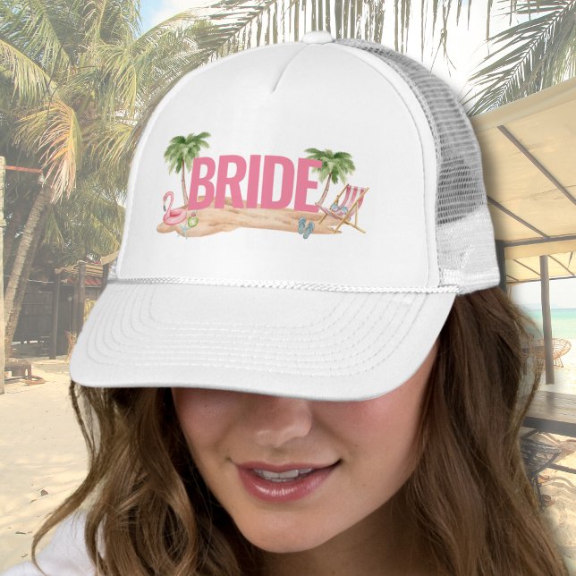 Casquette Mignonne fête de jeune fille de plage rose pour la (Cute Beach Bride To Be Trucker Hat )