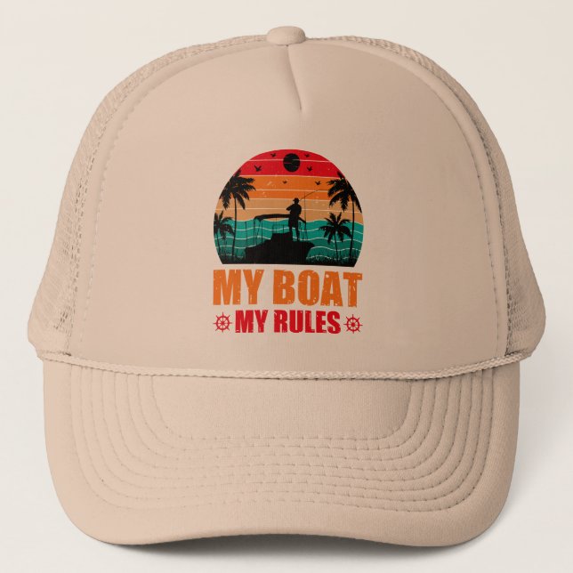 Casquette Mon Bateau Mes règles Amateurs de pêche Coucher de (Devant)