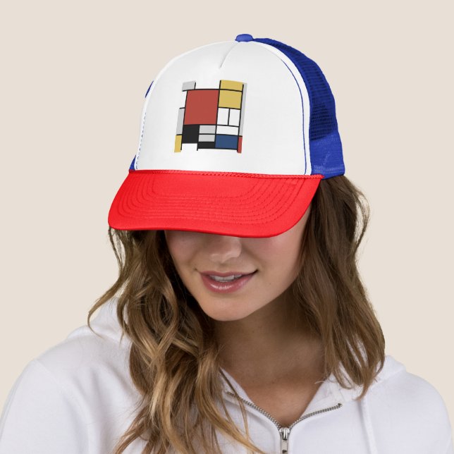 Casquette Mondrian Peinture Rouge Plane Jaune Noir Gris Bleu (En situation)