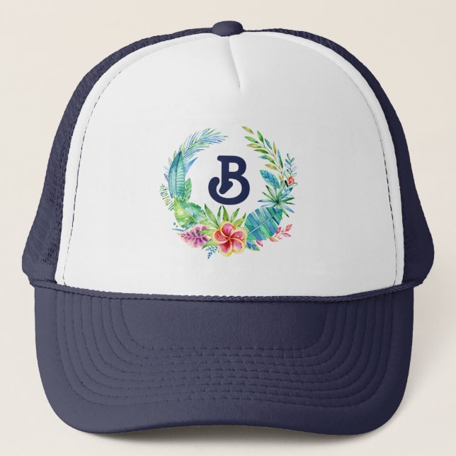 Casquette Monogramme de couronne de fleurs tropicales (Devant)