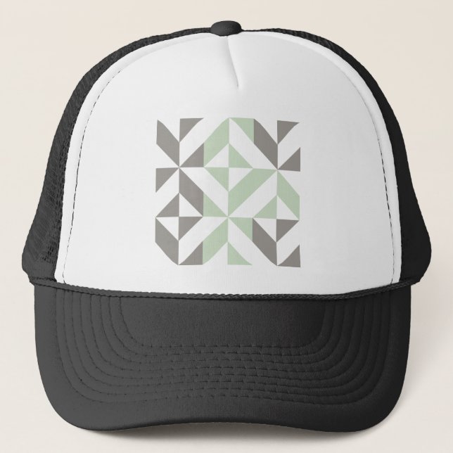 Casquette Motif de cube géométrique Sage Green et Silver (Devant)