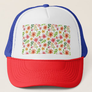 Casquette Motif de fleurs roses à l'aquarelle