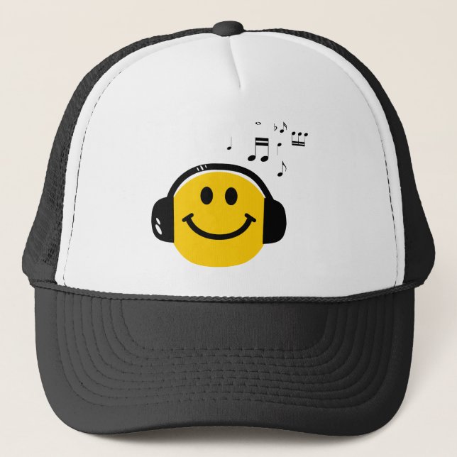 Casquette Musique Aimer un visage heureux avec casques (Devant)