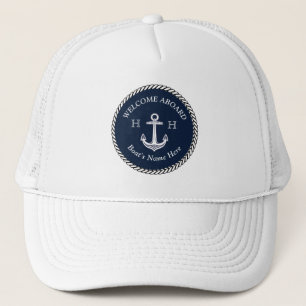 Casquette Nautical Navy Blue Boat Name Anchor Rope   