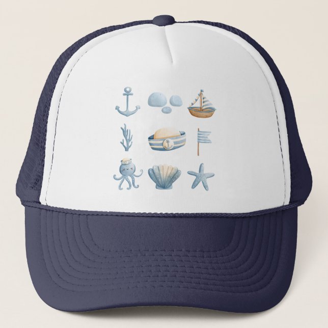 Casquette Nautical Watercolor Marine Icons  (Devant)
