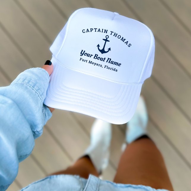 Casquette Nautique Marine Blue Custom Capitaine Nom du batea (Créateur téléchargé)
