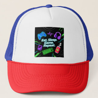 Casquette Neon Eat Sleep Game Repeat Gamer Quote
