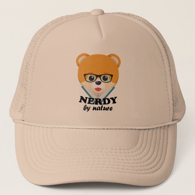 Casquette Nerdy par nature - Drôle chien mignon nerd Poméran (Devant)